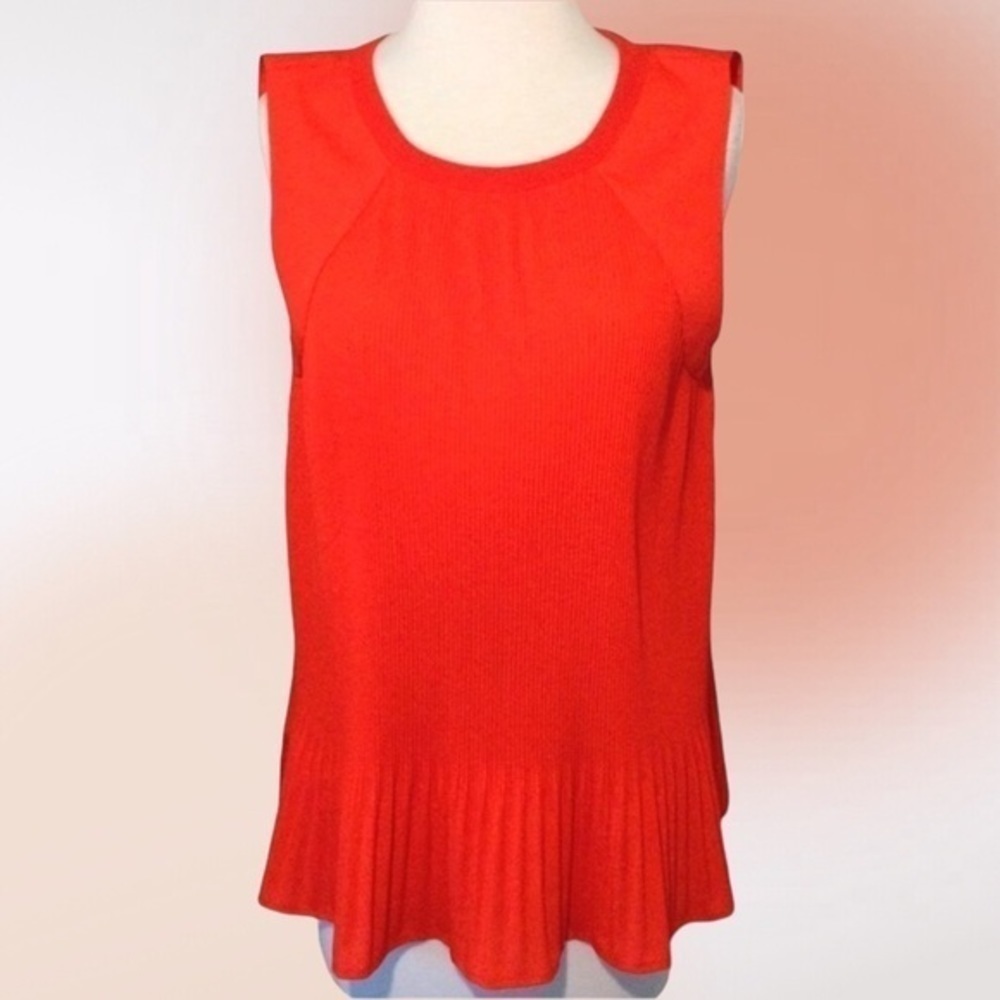 CALVIN Klein Orange/Red Pleated Sleeveless Tank S